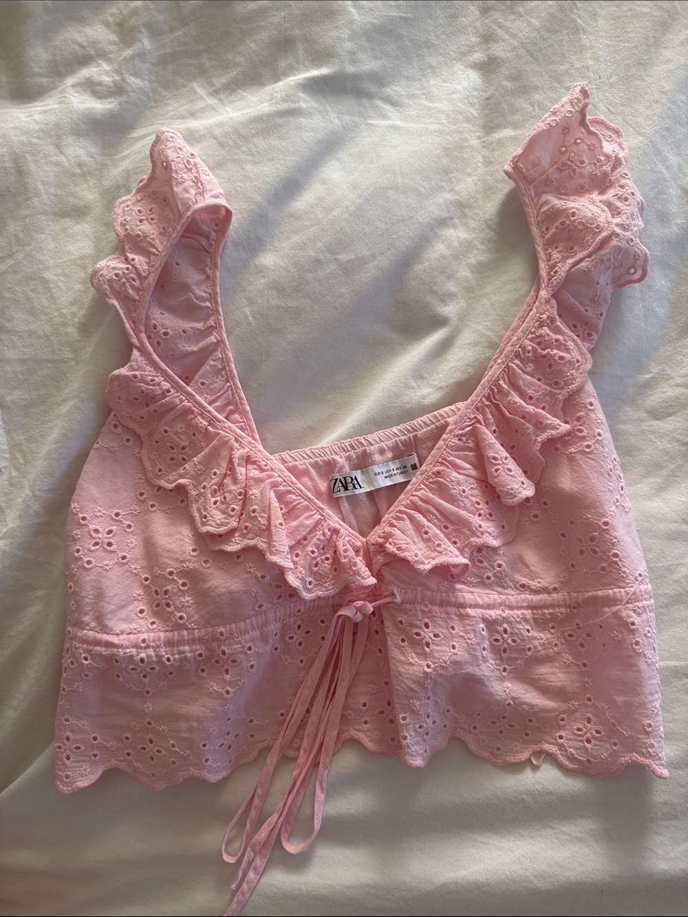 Zara Light Pink Eyelet Ruffle Tie-Front Bralette